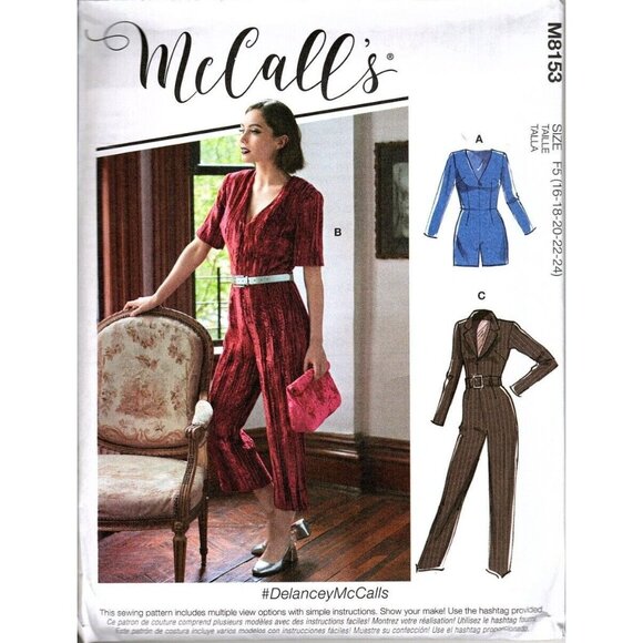McCall's M8153 Misses 16 to 24 Fitted Jumpsuit, Romper Uncut Sewing Pattern - Picture 1 of 2
